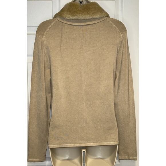 BCBGMaxazria Faux Fur (removable) beige tan Cardigan Women Timeless Luxury Sz L - Picture 6 of 12